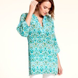 Amaya Blake Turquoise Silk Crepe Tunic M/L lace trim